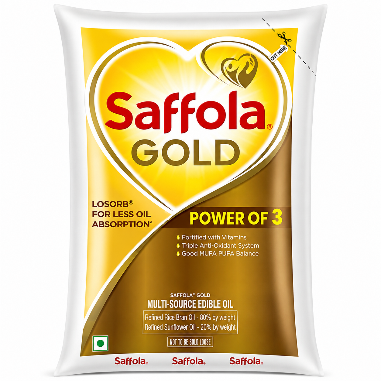 Saffola Gold Multi-Source Rice Bran & Sunflower Oil, 1 ltr Pouch